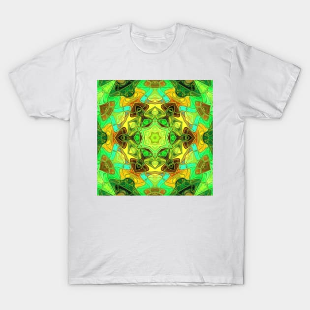 Mosaic Mandala Flower Yellow Green and Blue T-Shirt by WormholeOrbital